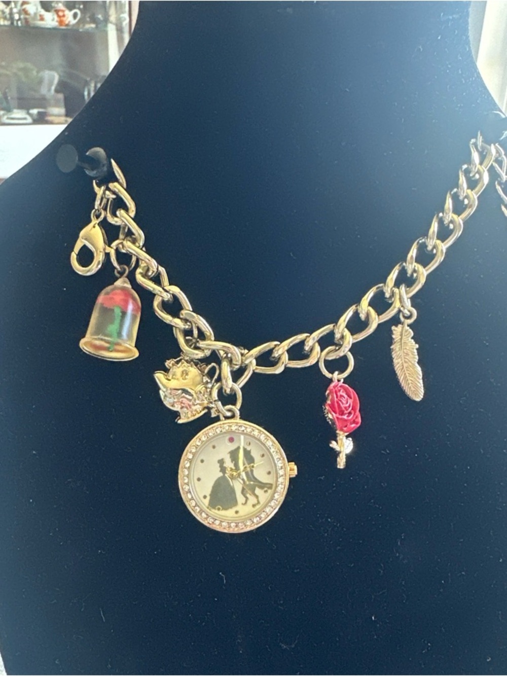 Disney Beauty & Beast Charm Watch New 7" Enchanted Rose Lumiere Cogsworth Belle